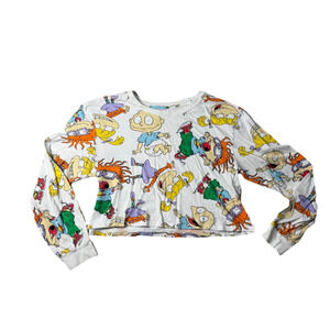 Rugrats Cropped Long Sleeve Tee T Shirt Sz XL All Over Print Nickelodeon Kidcore